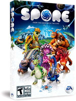 Ilustração da caixa do jogo, com criaturas fazendo pose com uma galáxia ao fundo.